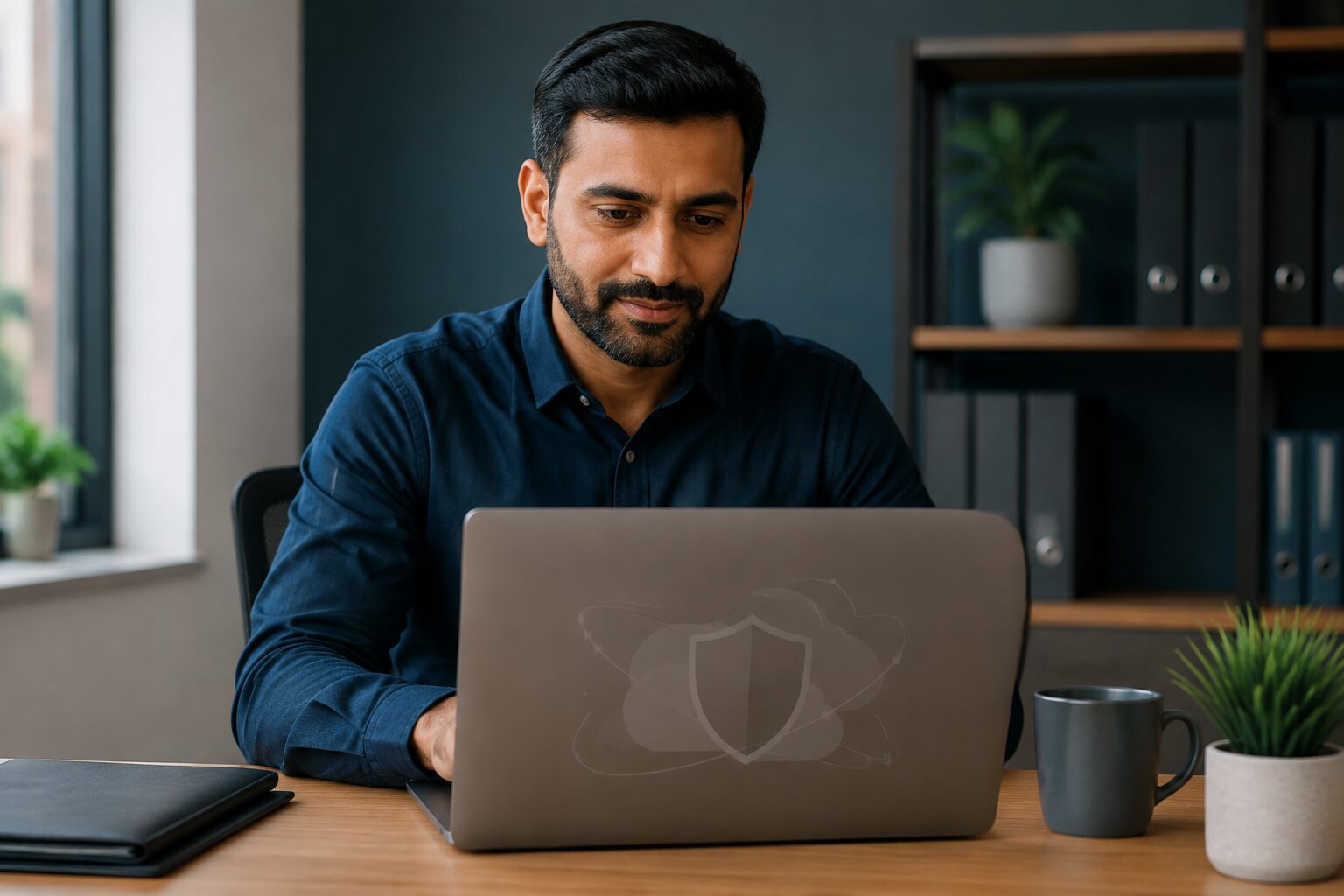 Small-business owner using secure cloud systems for financial records
