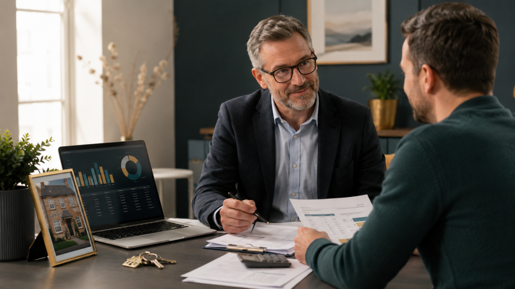 Walsall landlord reviewing rental bookkeeping records with an accountant