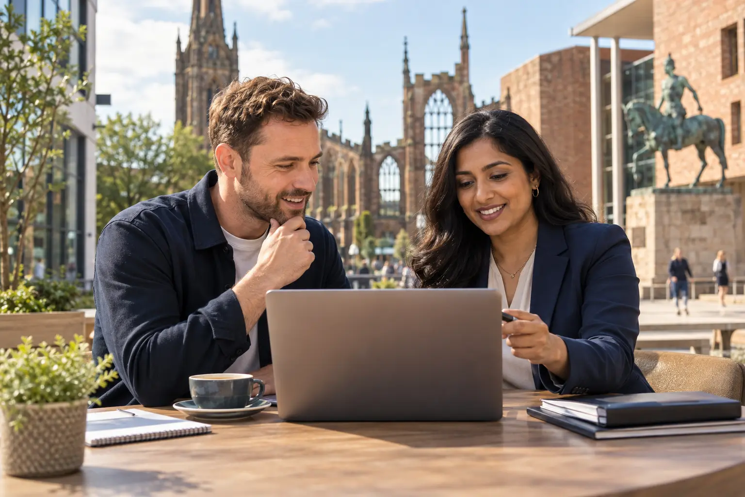 Best bookkeepers in Coventry helping a small business owner review organised digital records