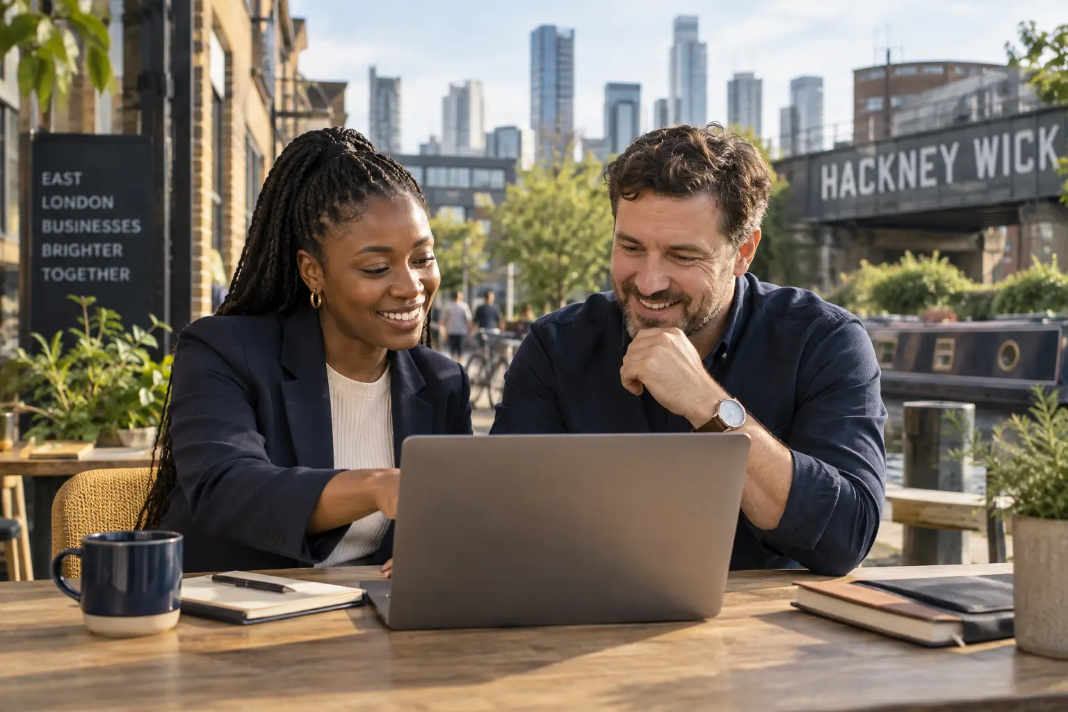 Best bookkeepers in East London helping a small business owner review organised digital records