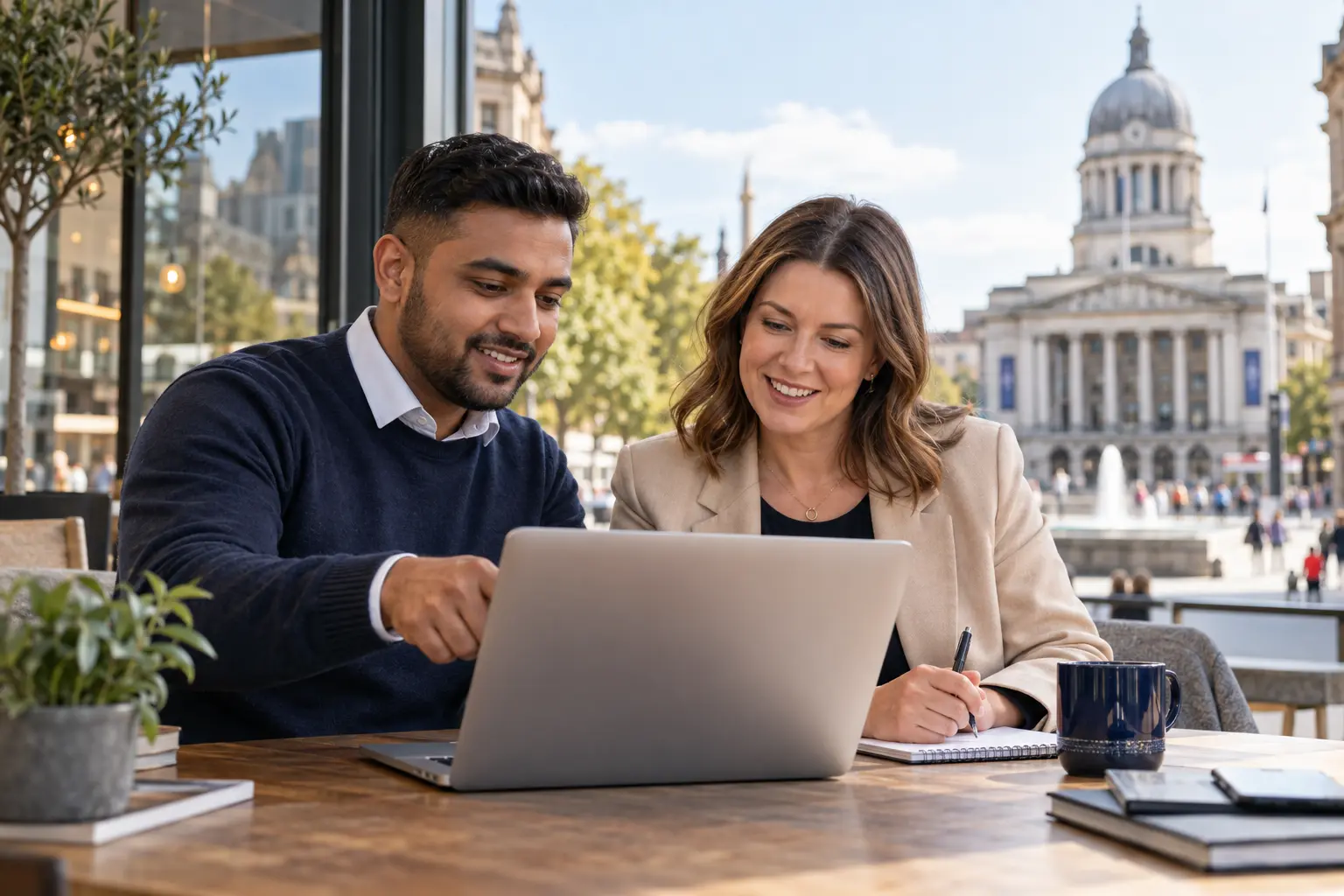 Best bookkeepers in Nottingham helping a small business owner review organised digital records