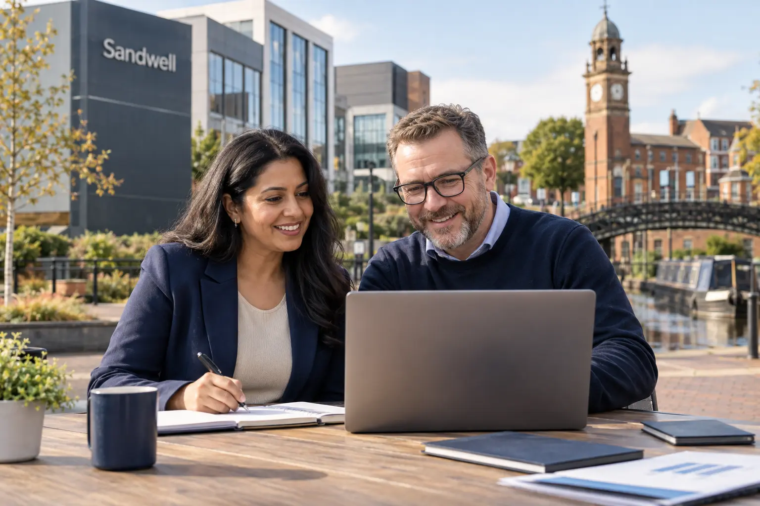Best bookkeepers in Sandwell helping a small business owner review organised digital records