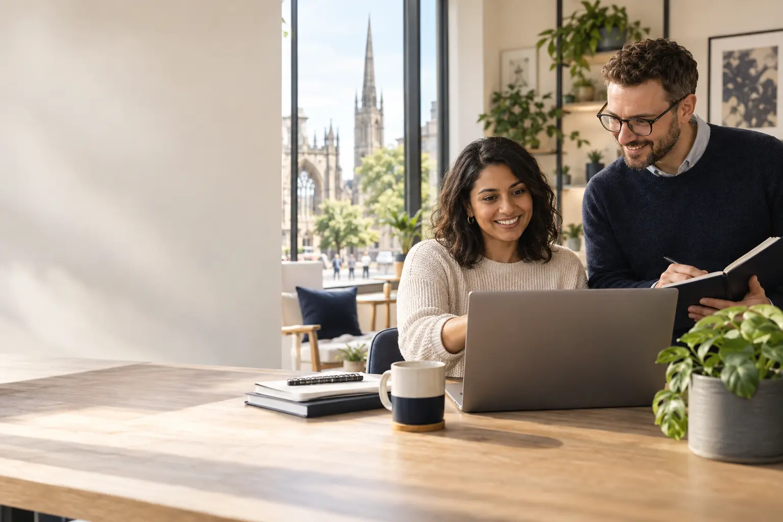 Friendly Coventry business owner receiving bookkeeping support