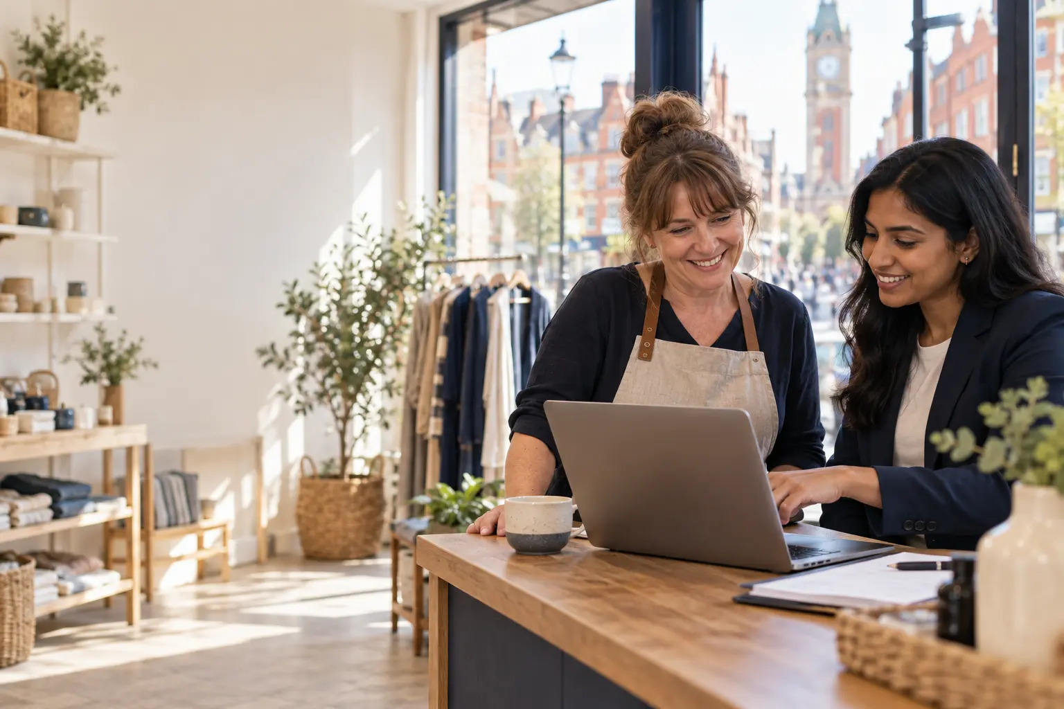 Friendly Leicester business owner receiving bookkeeping support