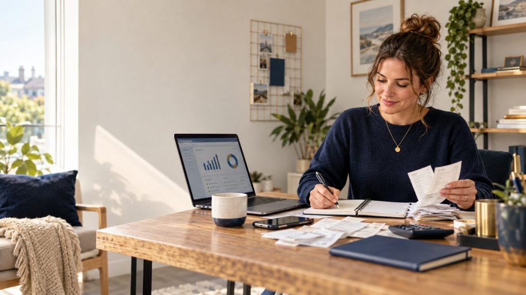 New business owner completing a bookkeeping checklist at a desk