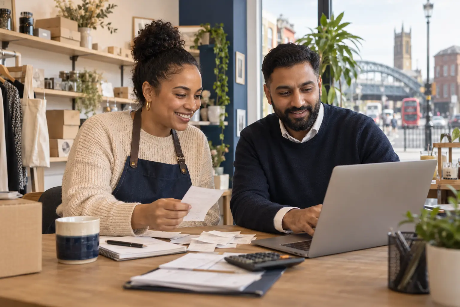 Sandwell small-business owner reviewing organised bookkeeping records