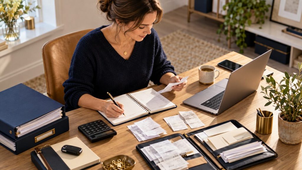 Sole trader organising digital and paper business records